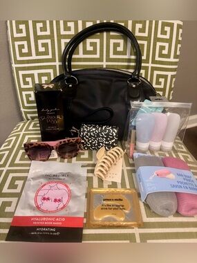 Victoria's Secret Black Leather Satchel Shoulder Bag Y2K Spa Theme Bundle